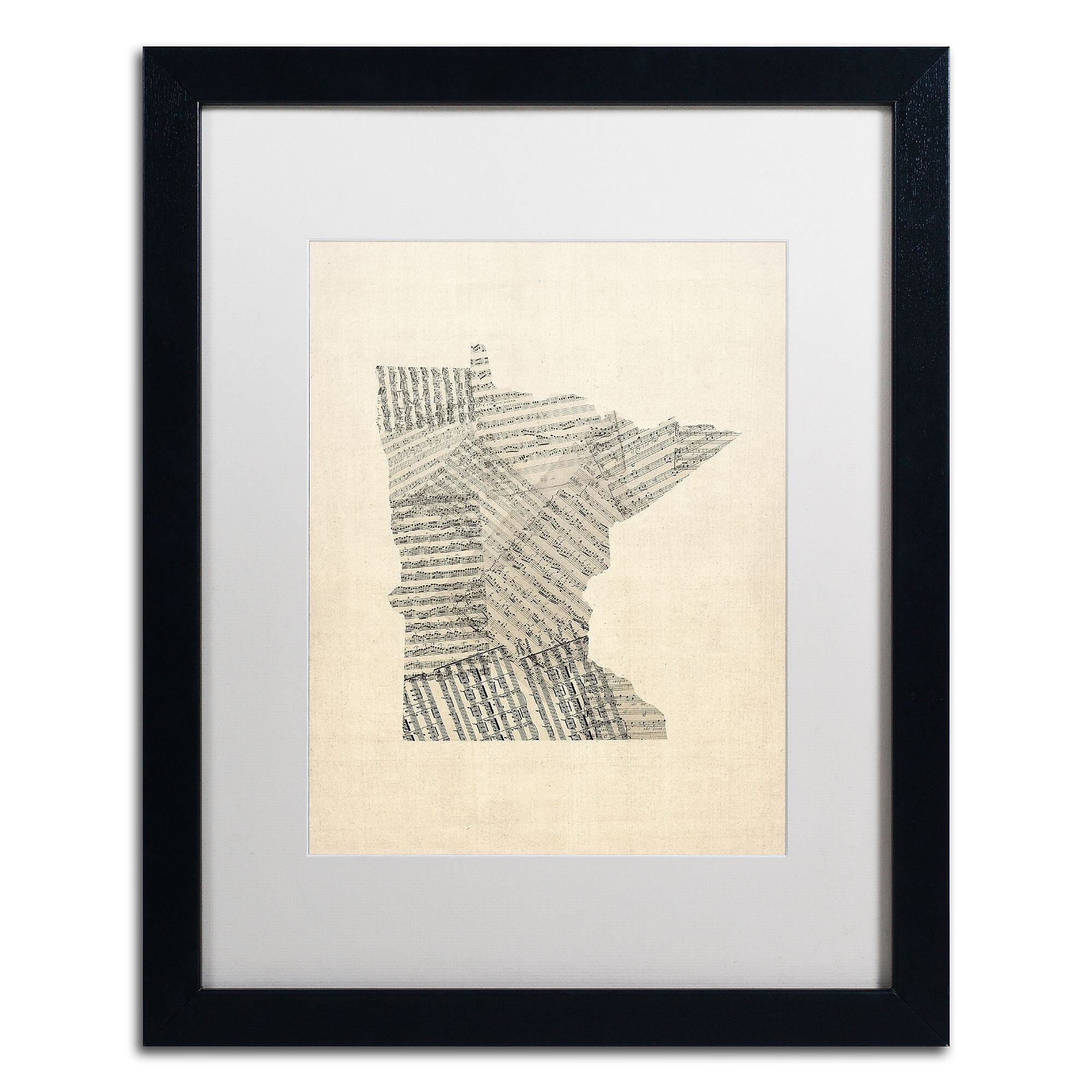 Trademark Fine Art ''Old Sheet Music Map of Minnesota'' by Michael Tompsett 16" x 20" Black Frame (MT0538-B1620MF)