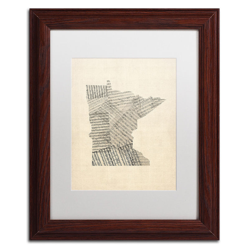 Trademark Fine Art ''Old Sheet Music Map of Minnesota'' by Michael Tompsett 11" x 14" Wood Frame (MT0538-W1114MF)