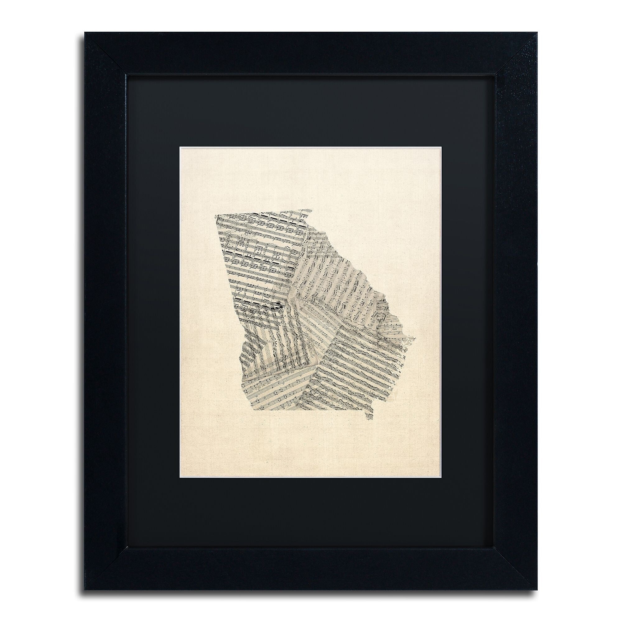 Trademark Fine Art ''Old Sheet Music Map of Georgia'' by Michael Tompsett 11" x 14" Black Matted Black Frame (MT0539-B1114BMF)