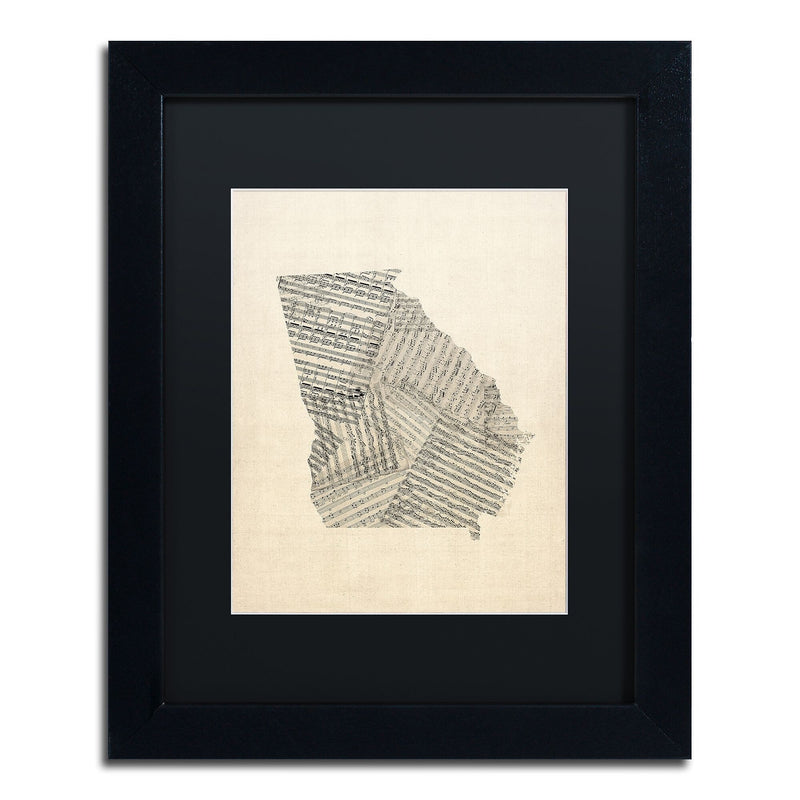 Trademark Fine Art ''Old Sheet Music Map of Georgia'' by Michael Tompsett 11" x 14" Black Matted Black Frame (MT0539-B1114BMF)