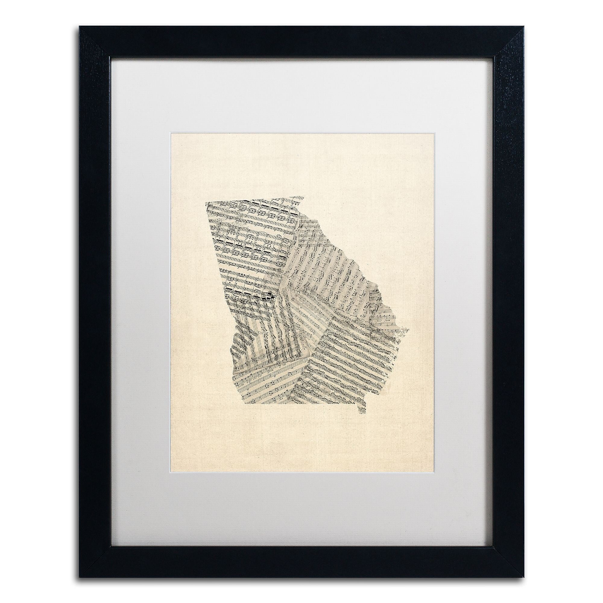 Trademark Fine Art ''Old Sheet Music Map of Georgia'' by Michael Tompsett 16" x 20" White Matted Black Frame (MT0539-B1620MF)