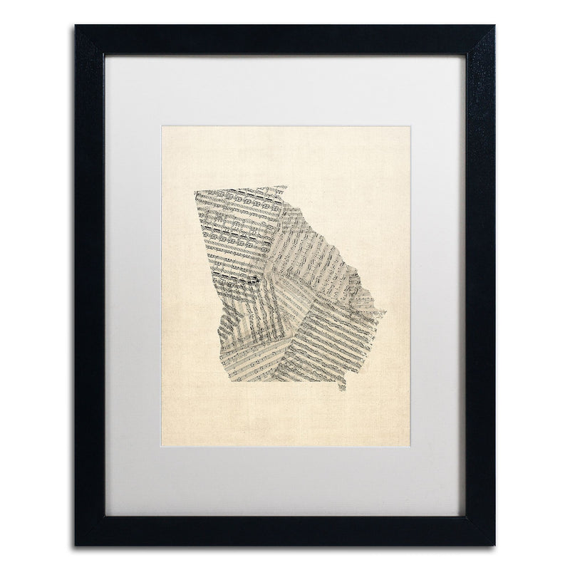Trademark Fine Art ''Old Sheet Music Map of Georgia'' by Michael Tompsett 16" x 20" White Matted Black Frame (MT0539-B1620MF)