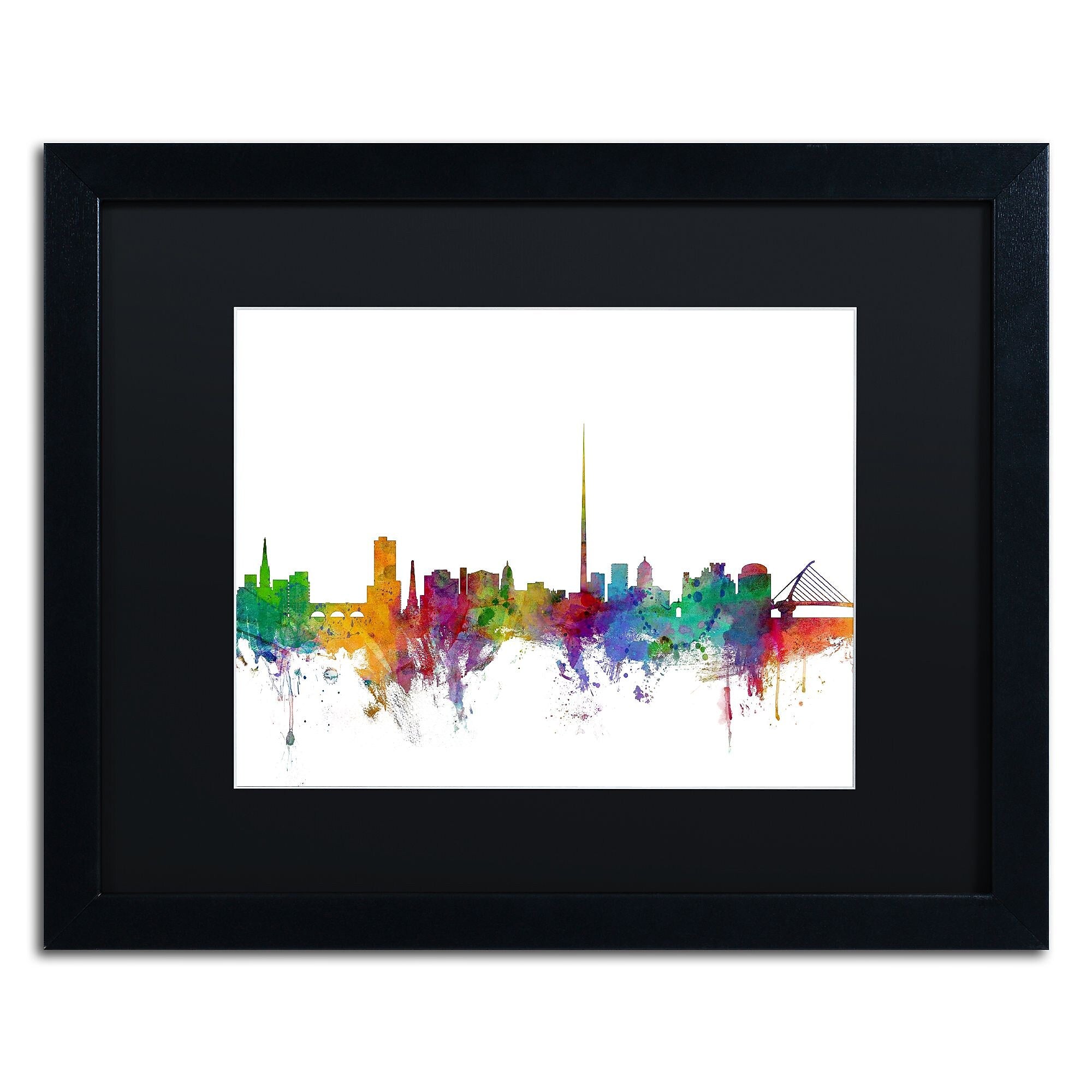 Trademark Fine Art ''Dublin Ireland Skyline'' by Michael Tompsett 16" x 20" Black Matted Black Frame (MT0540-B1620BMF)