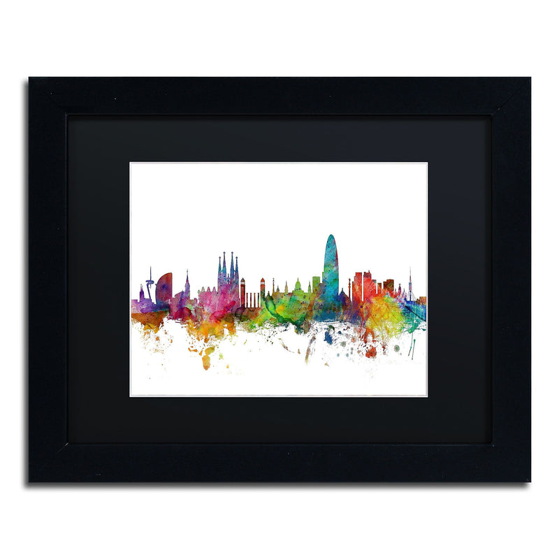 Trademark Fine Art ''Barcelona Spain Skyline'' by Michael Tompsett 11" x 14" Black Matted Black Frame (MT0544-B1114BMF)
