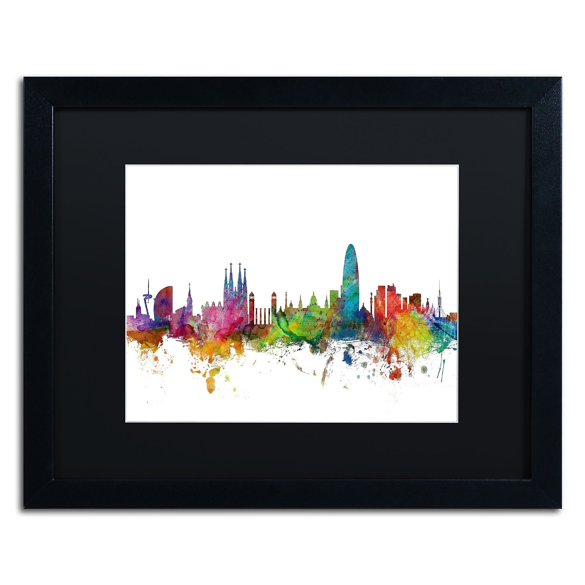 Trademark Fine Art ''Barcelona Spain Skyline'' by Michael Tompsett 16" x 20" Black Matted Black Frame (MT0544-B1620BMF)