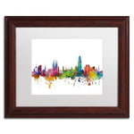 Trademark Fine Art ''Barcelona Spain Skyline'' by Michael Tompsett 11" x 14" White Matted Wood Frame (MT0544-W1114MF)
