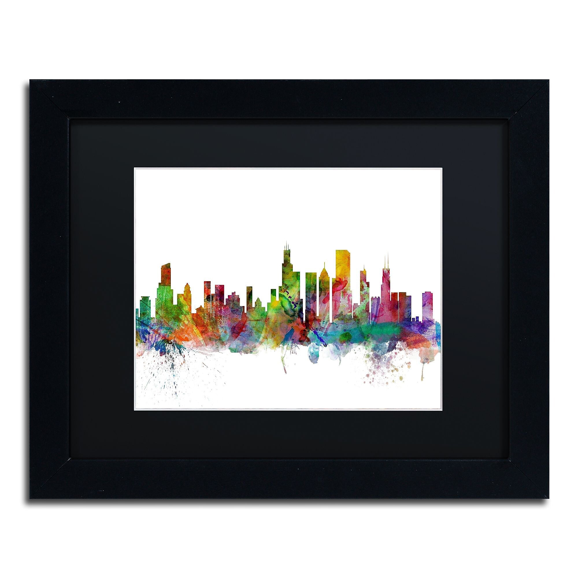 Trademark Fine Art ''Chicago Illinois Skyline'' by Michael Tompsett 11" x 14" Black Matted Black Frame (MT0545-B1114BMF)