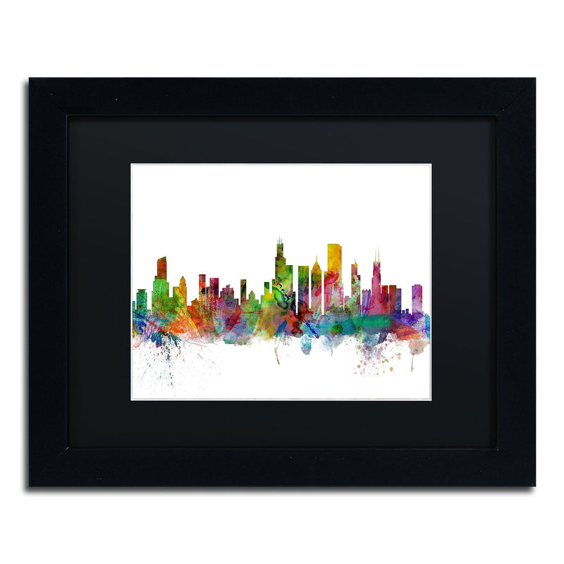 Trademark Fine Art ''Chicago Illinois Skyline'' by Michael Tompsett 11" x 14" Black Matted Black Frame (MT0545-B1114BMF)