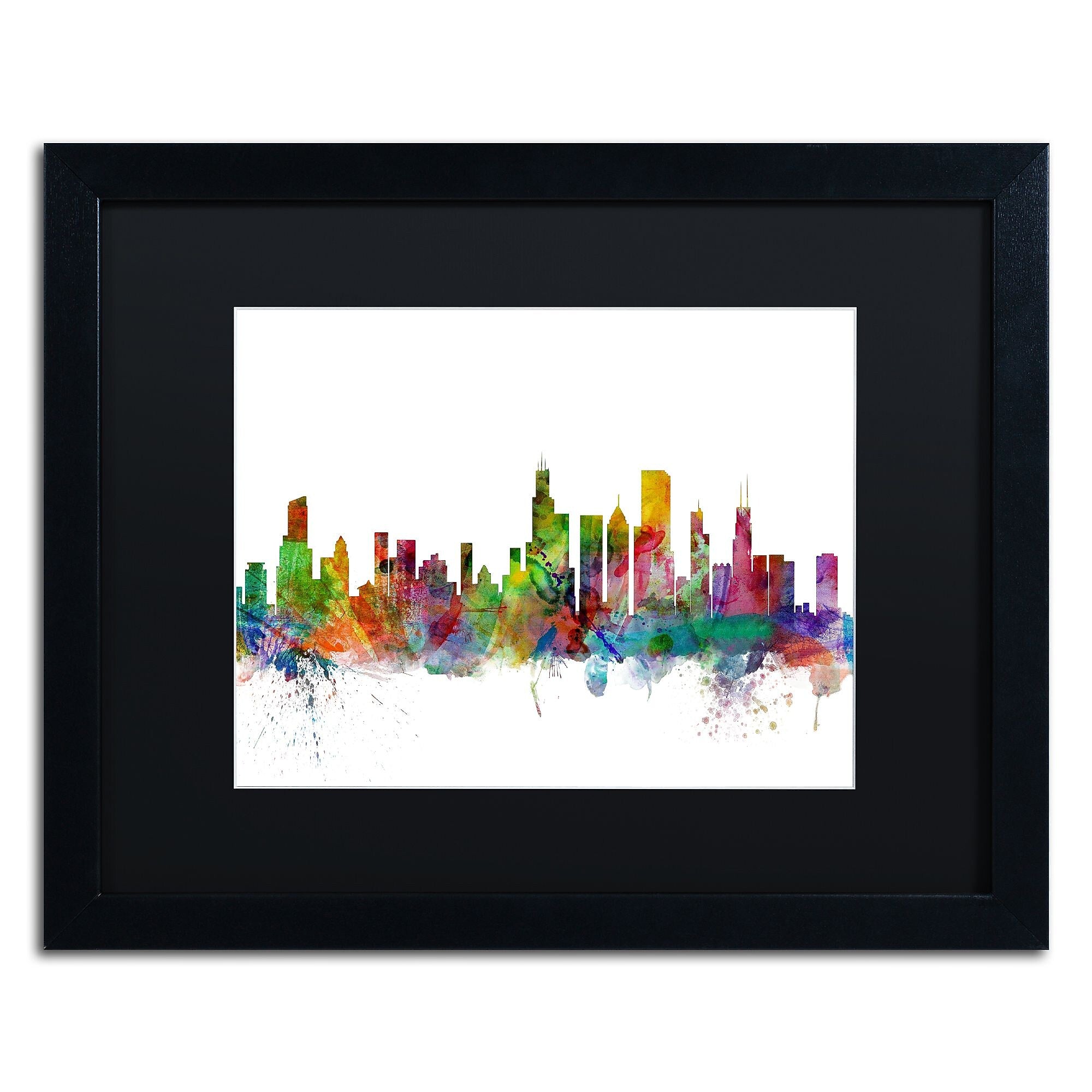 Trademark Fine Art ''Chicago Illinois Skyline'' by Michael Tompsett 16" x 20" Black Matted Black Frame (MT0545-B1620BMF)