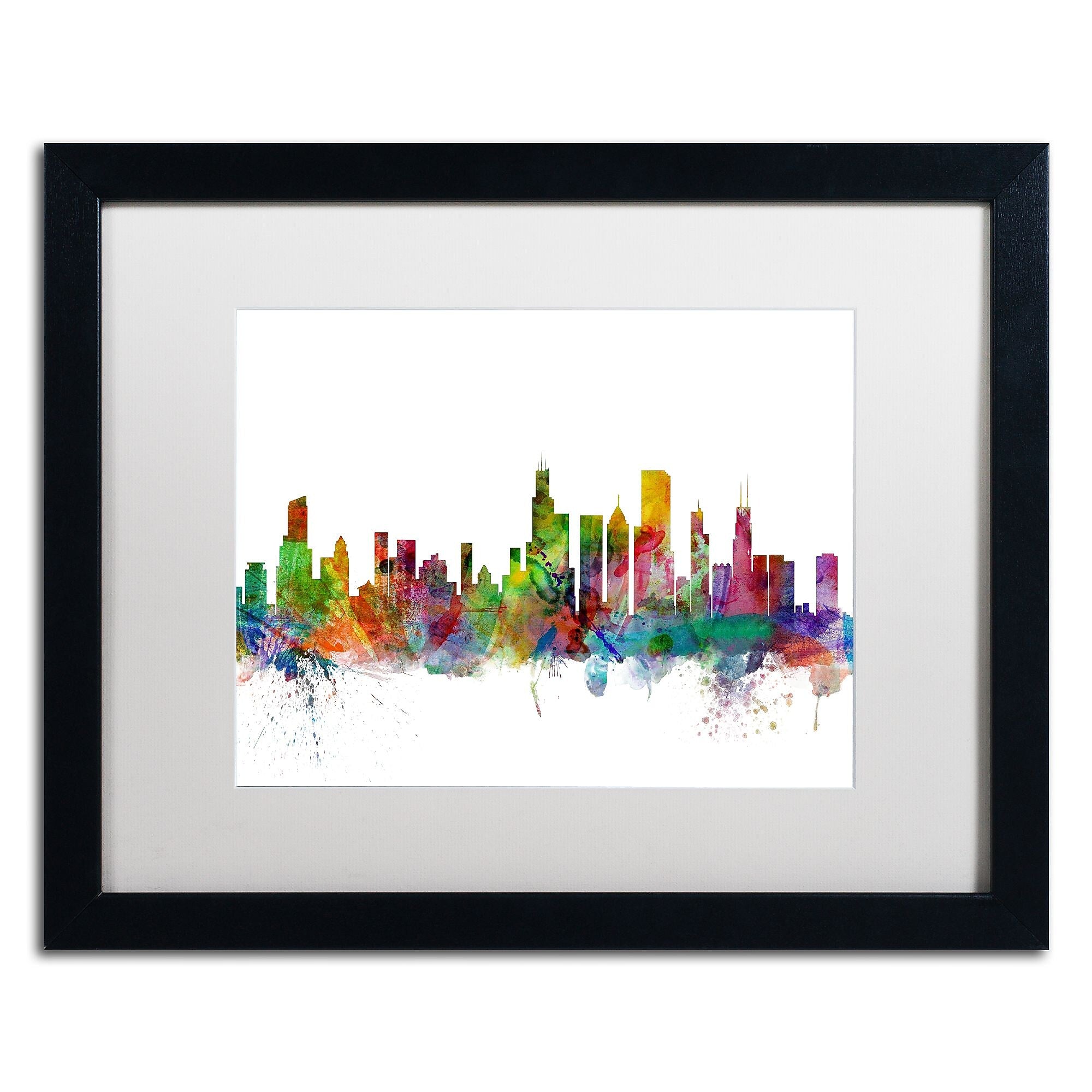 Trademark Fine Art ''Chicago Illinois Skyline'' by Michael Tompsett 16" x 20" White Matted Black Frame (MT0545-B1620MF)