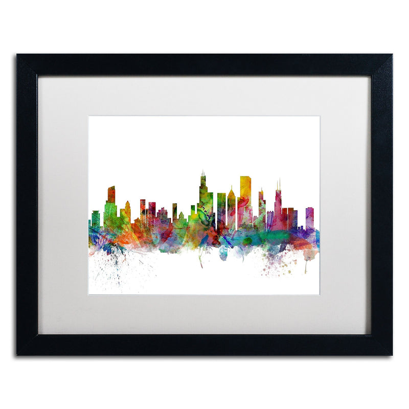 Trademark Fine Art ''Chicago Illinois Skyline'' by Michael Tompsett 16" x 20" White Matted Black Frame (MT0545-B1620MF)