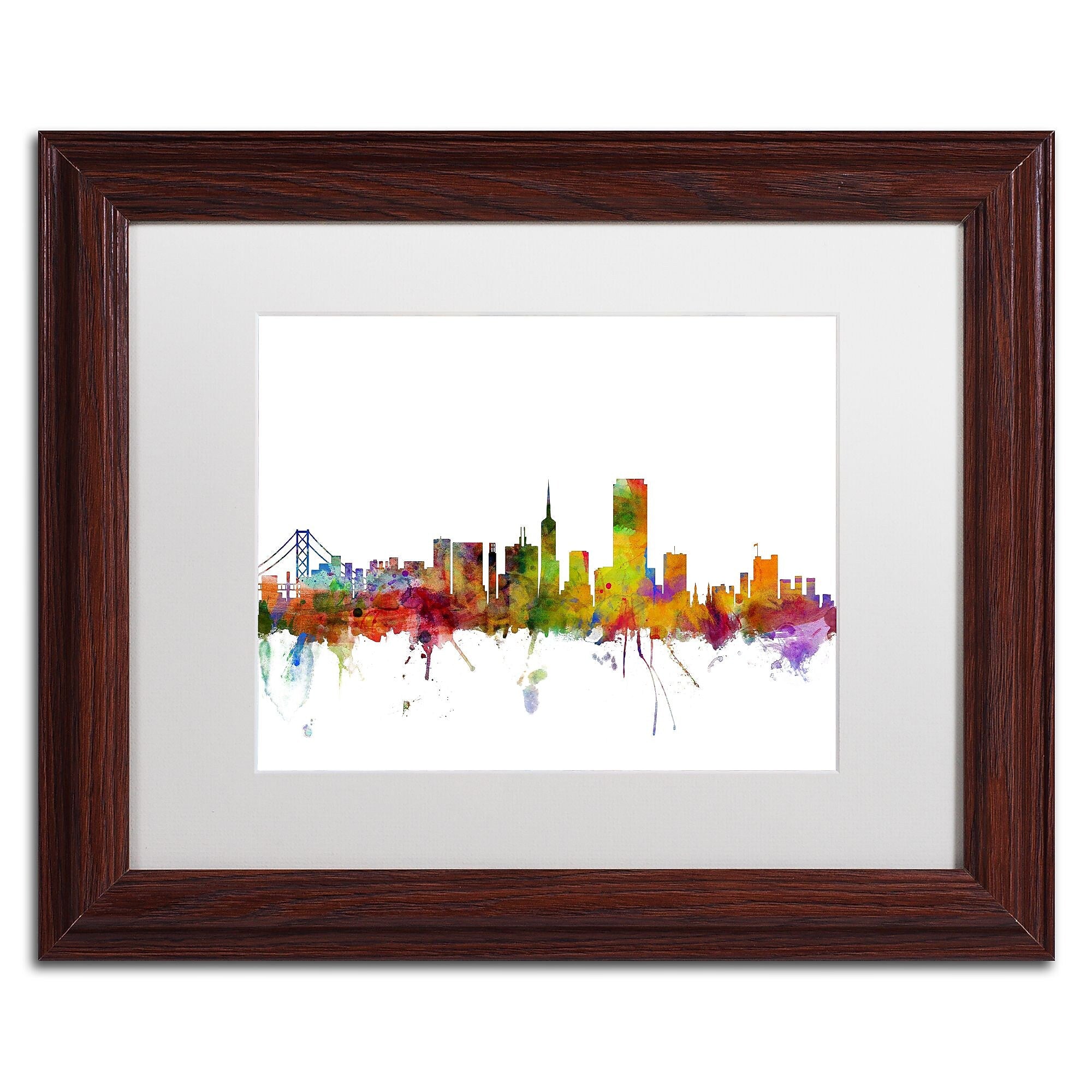 Trademark Fine Art ''San Francisco City Skyline'' by Michael Tompsett 11" x 14" White Matted Wood Frame (MT0547-W1114MF)