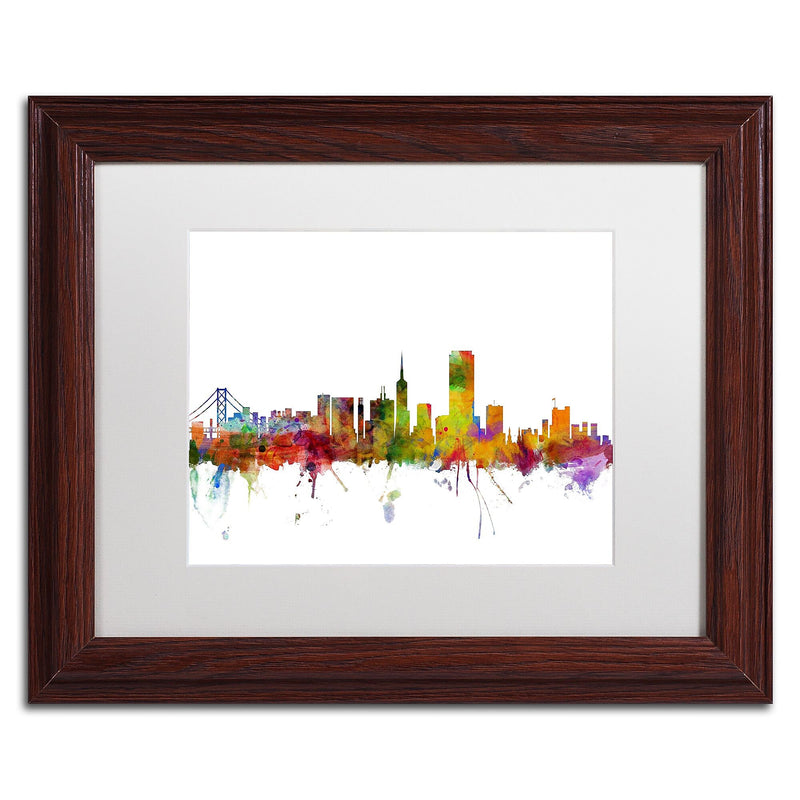 Trademark Fine Art ''San Francisco City Skyline'' by Michael Tompsett 11" x 14" White Matted Wood Frame (MT0547-W1114MF)