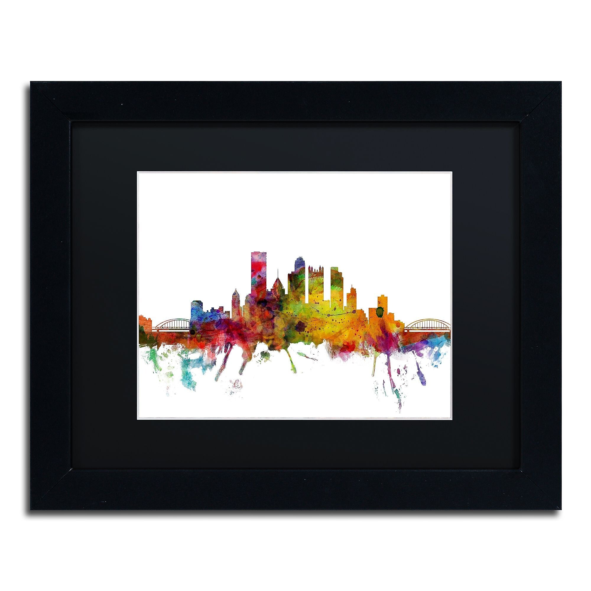 Trademark Fine Art ''Pittsburgh Pennsylvania Skyline'' by Michael Tompsett 11" x 14" Black Matted Black Frame (MT0548-B1114BMF)