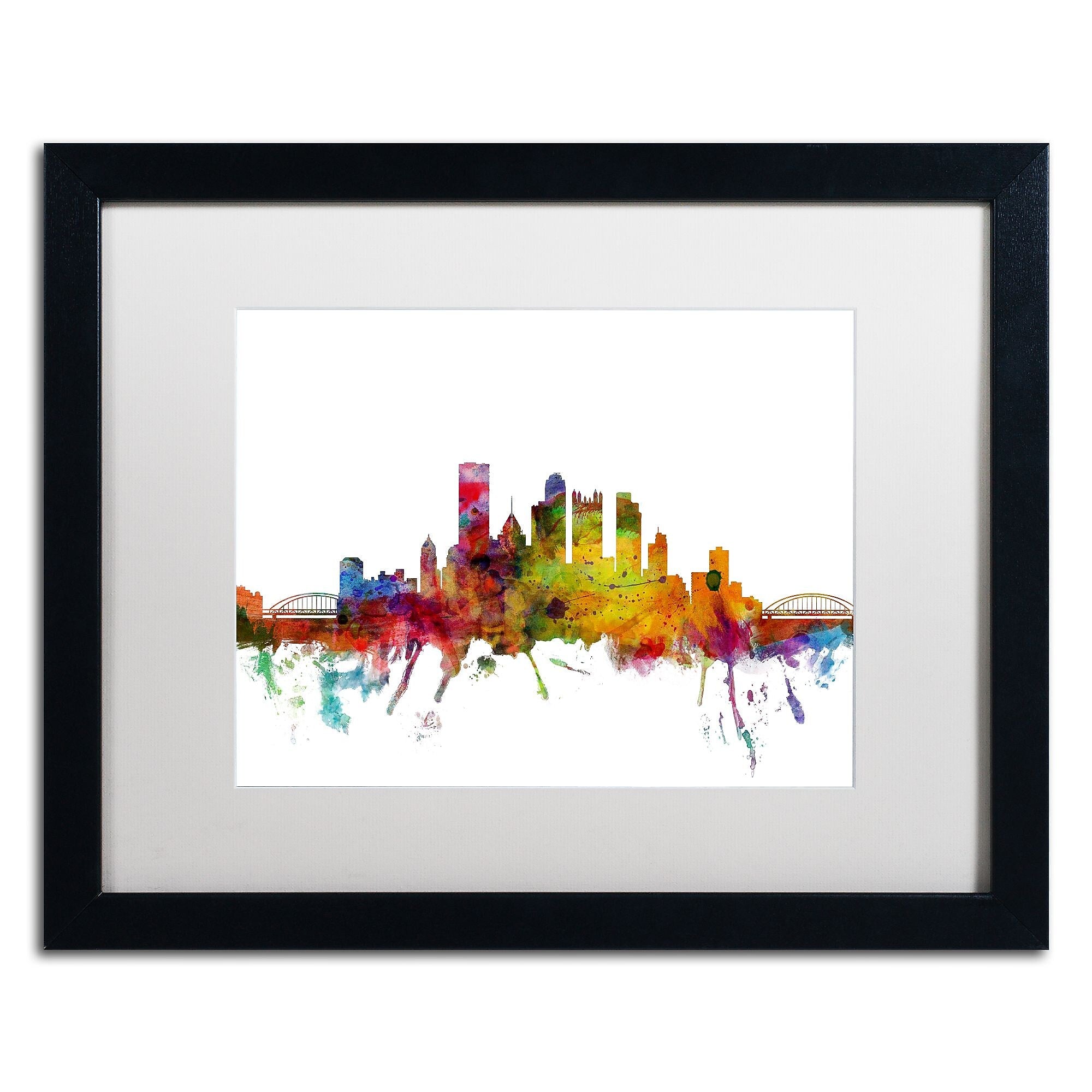 Trademark Fine Art ''Pittsburgh Pennsylvania Skyline'' by Michael Tompsett 16" x 20" White Matted Black Frame (MT0548-B1620MF)