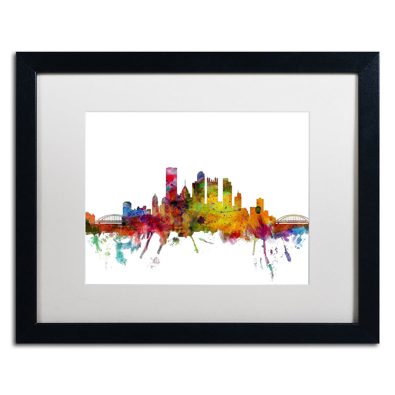 Trademark Fine Art ''Pittsburgh Pennsylvania Skyline'' by Michael Tompsett 16" x 20" White Matted Black Frame (MT0548-B1620MF)