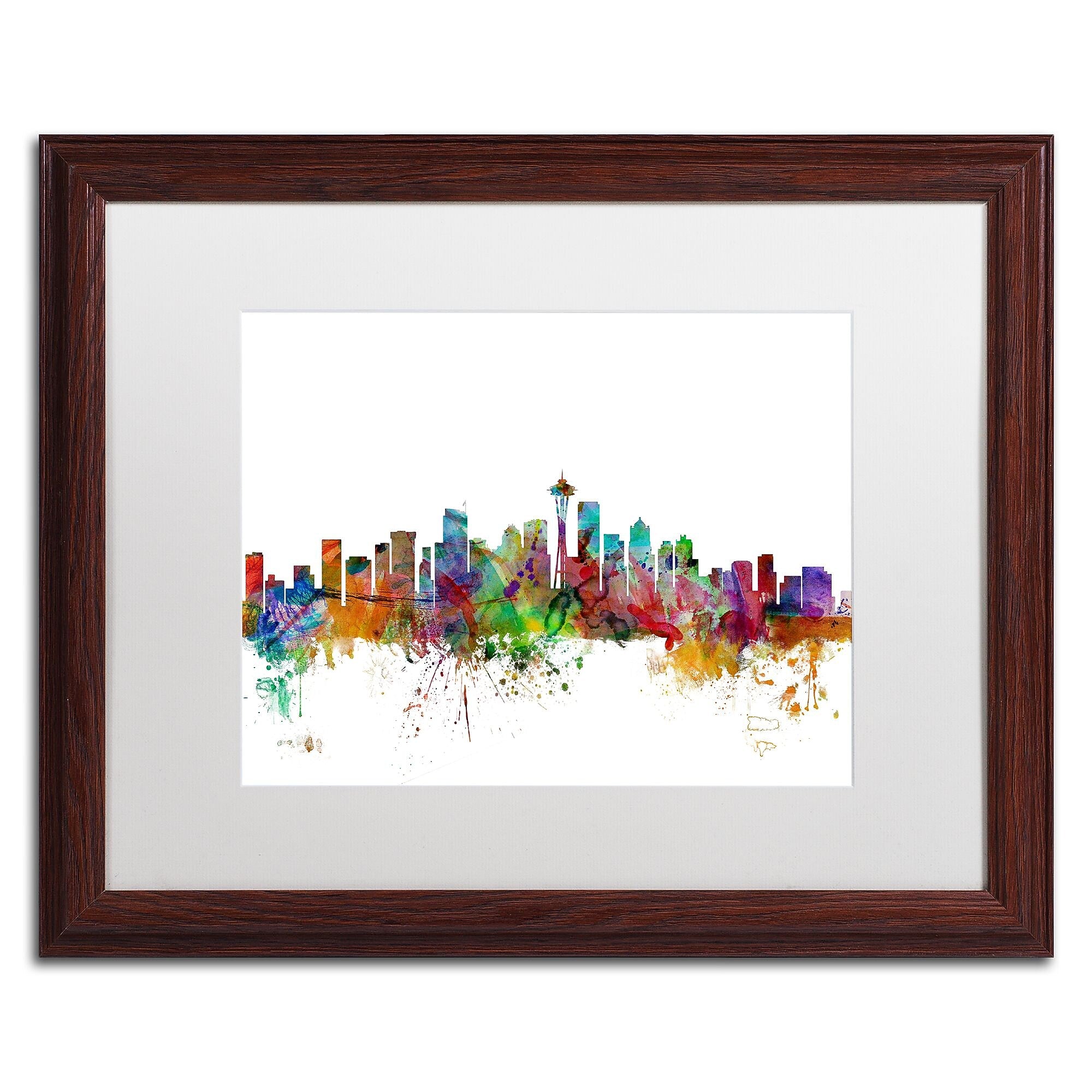 Trademark Fine Art ''Seattle Washington Skyline'' by Michael Tompsett 16" x 20" White Matted Wood Frame (MT0549-W1620MF)