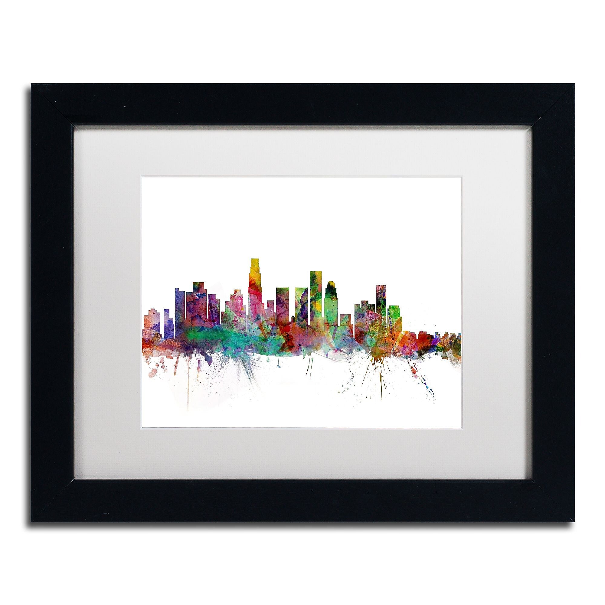 Trademark Fine Art ''Los Angeles California Skyline'' by Michael Tompsett 11" x 14" White Matted Black Frame (MT0550-B1114MF)