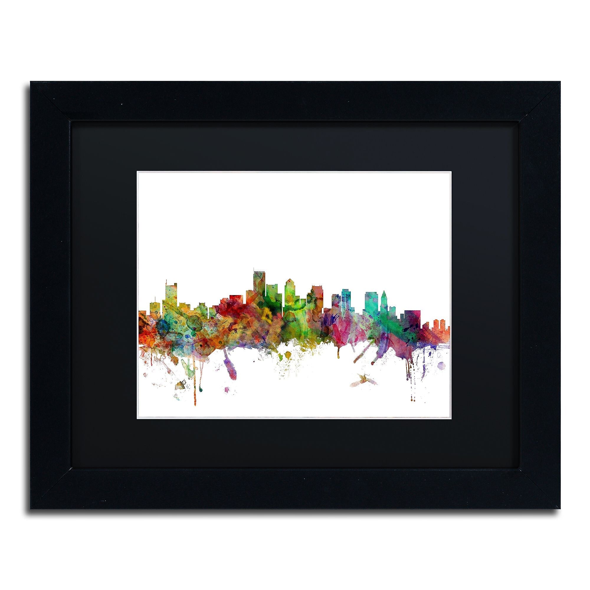 Trademark Fine Art ''Boston Massachusetts Skyline'' by Michael Tompsett 11" x 14" Black Matted Black Frame (MT0551-B1114BMF)