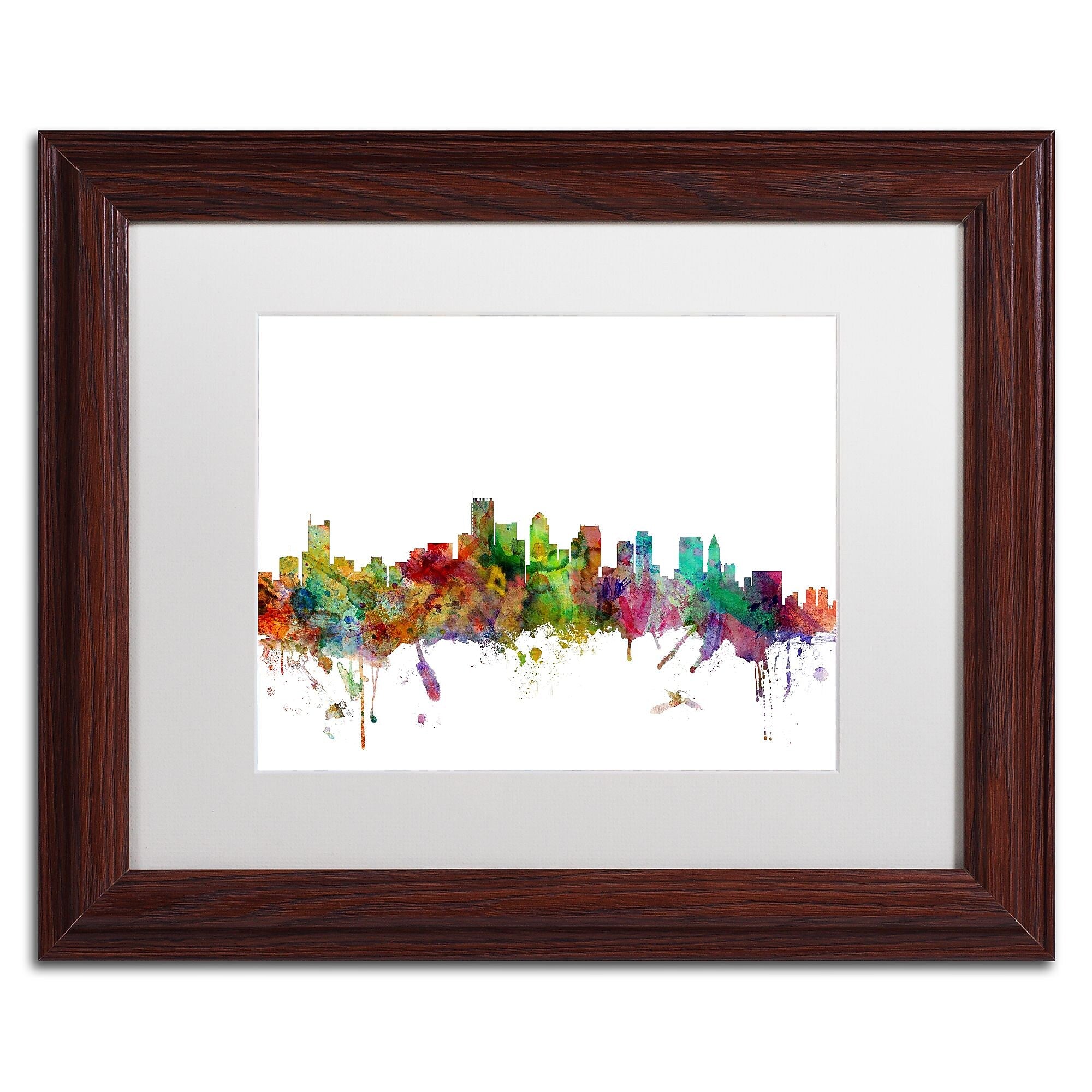 Trademark Fine Art ''Boston Massachusetts Skyline'' by Michael Tompsett 11" x 14" White Matted Wood Frame (MT0551-W1114MF)