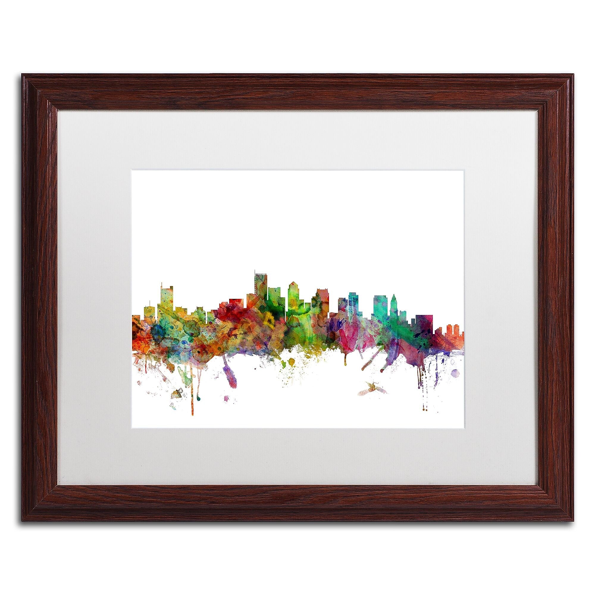 Trademark Fine Art ''Boston Massachusetts Skyline'' by Michael Tompsett 16" x 20" White Matted Wood Frame (MT0551-W1620MF)