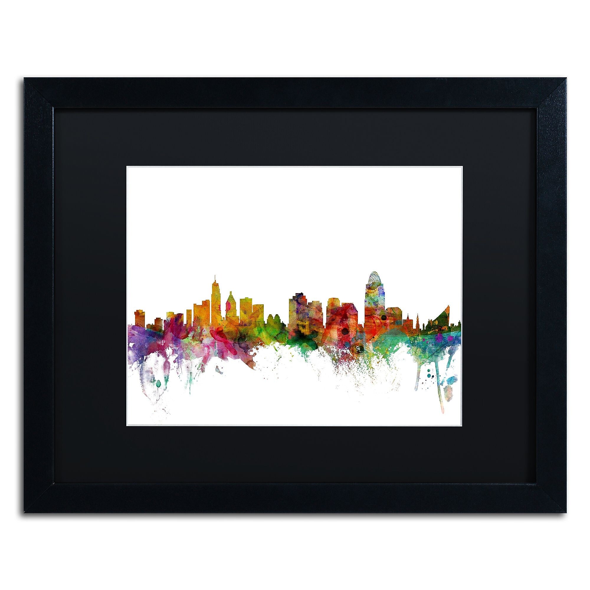 Trademark Fine Art ''Cincinnati Ohio Skyline'' by Michael Tompsett 16" x 20" Black Matted Black Frame (MT0552-B1620BMF)