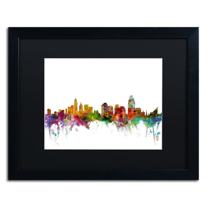 Trademark Fine Art ''Cincinnati Ohio Skyline'' by Michael Tompsett 16" x 20" Black Matted Black Frame (MT0552-B1620BMF)