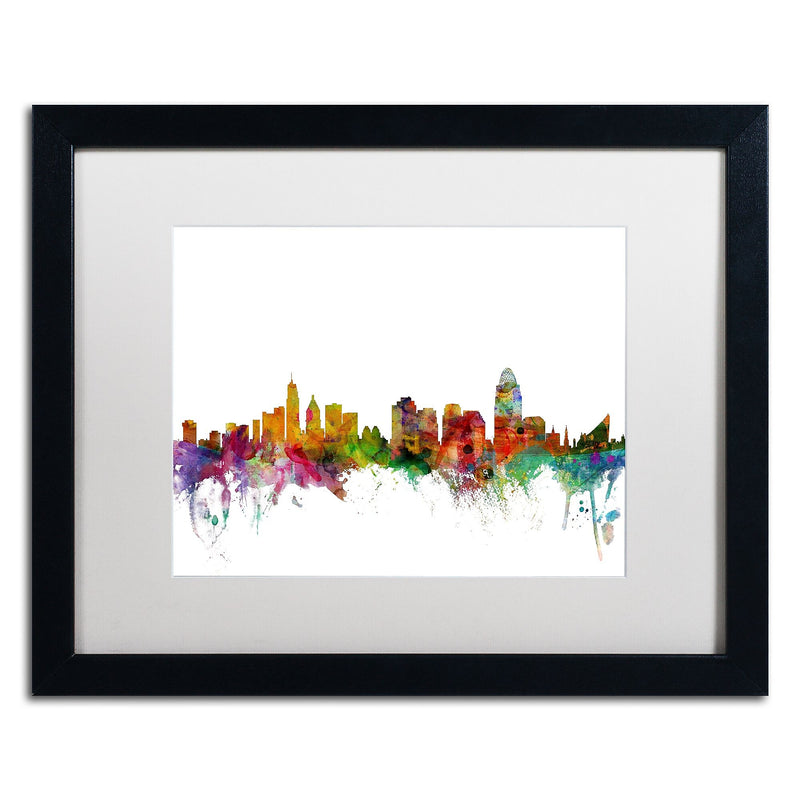 Trademark Fine Art ''Cincinnati Ohio Skyline'' by Michael Tompsett 16" x 20" White Matted Black Frame (MT0552-B1620MF)