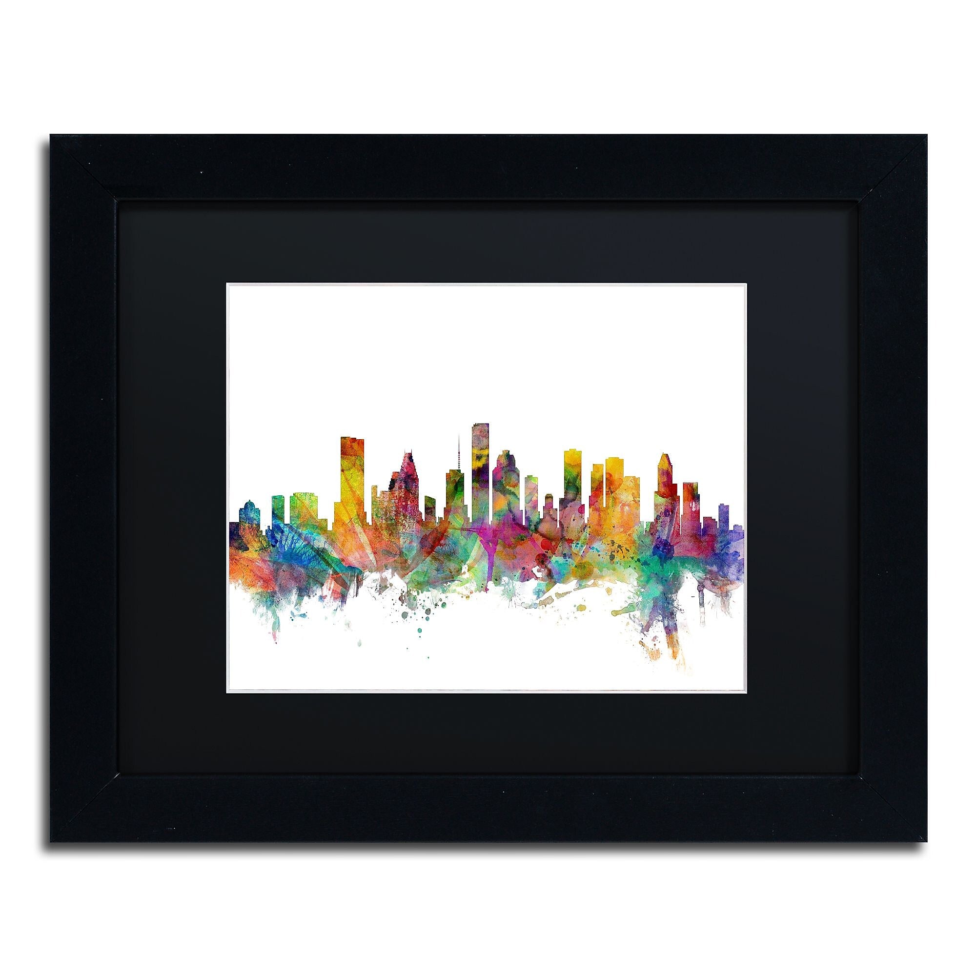 Trademark Fine Art ''Houston Texas Skyline'' by Michael Tompsett 11" x 14" Black Matted Black Frame (MT0554-B1114BMF)