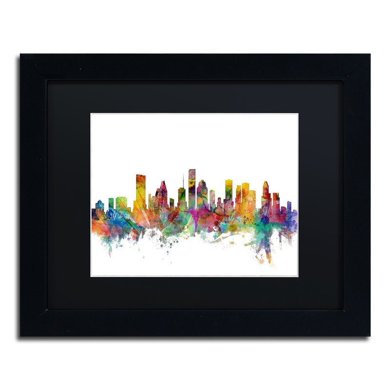 Trademark Fine Art ''Houston Texas Skyline'' by Michael Tompsett 11" x 14" Black Matted Black Frame (MT0554-B1114BMF)