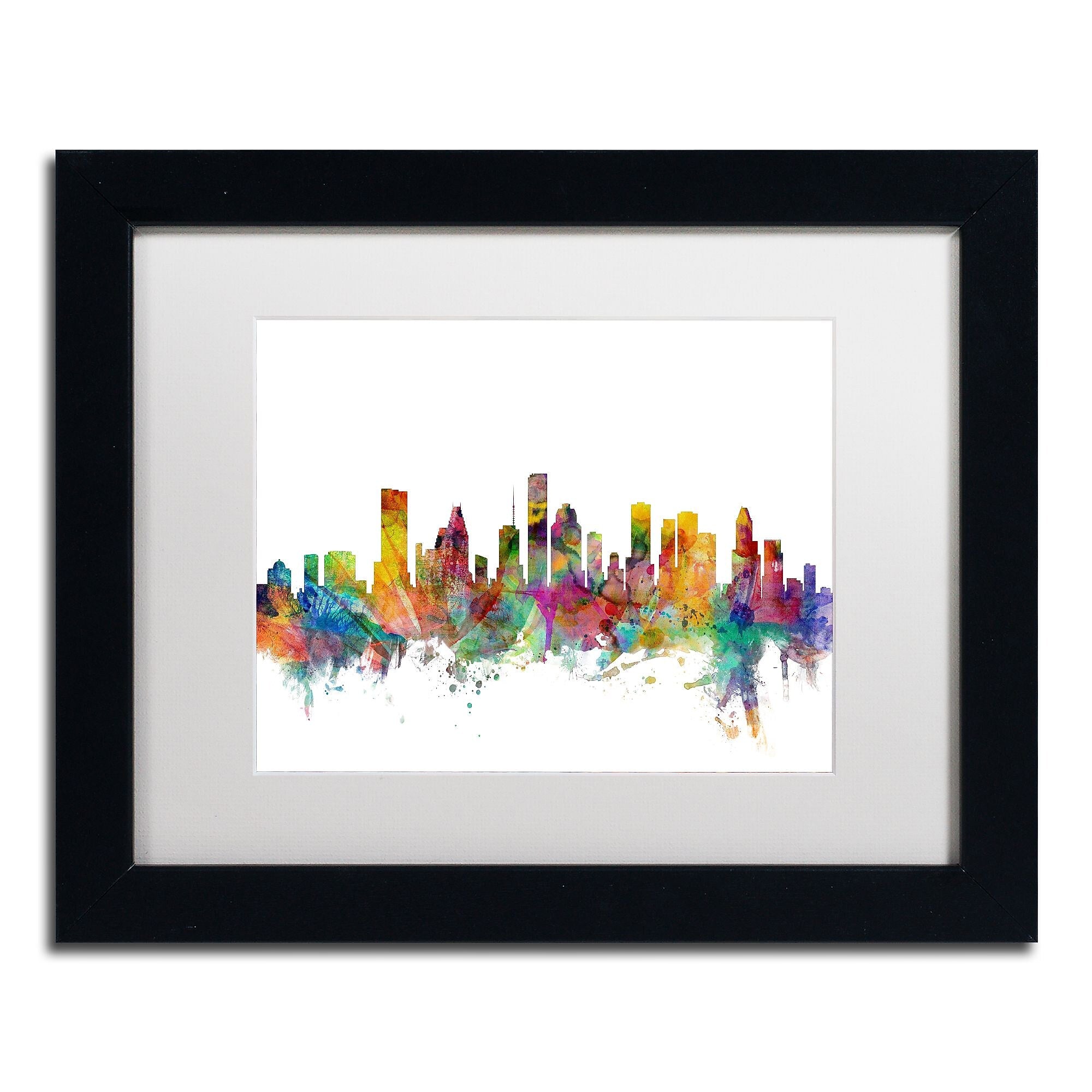 Trademark Fine Art ''Houston Texas Skyline'' by Michael Tompsett 11" x 14" White Matted Black Frame (MT0554-B1114MF)