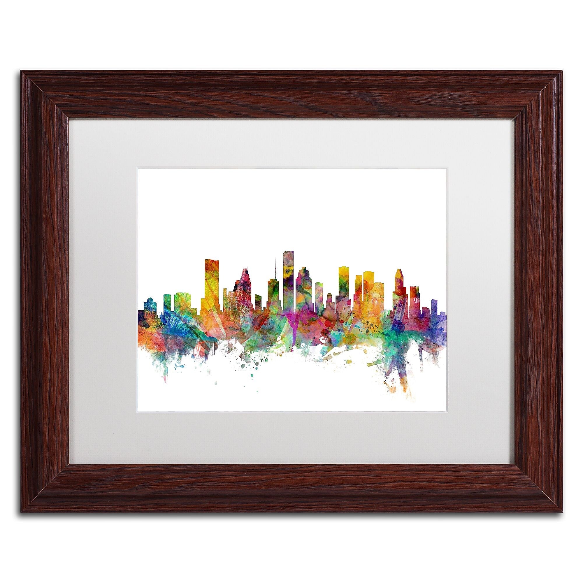 Trademark Fine Art ''Houston Texas Skyline'' by Michael Tompsett 11" x 14" White Matted Wood Frame (MT0554-W1114MF)