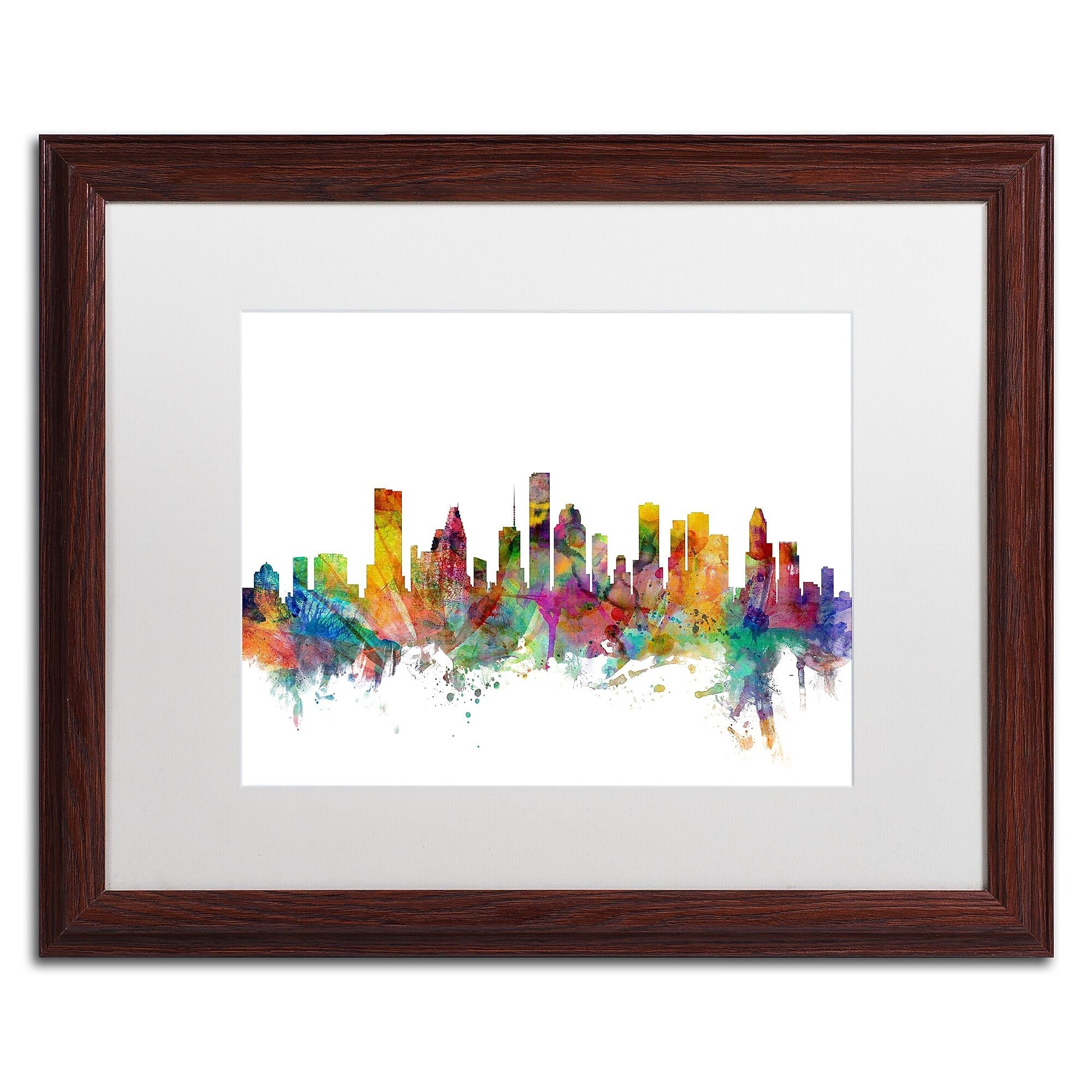 Trademark Fine Art ''Houston Texas Skyline'' by Michael Tompsett 16" x 20" White Matted Wood Frame (MT0554-W1620MF)