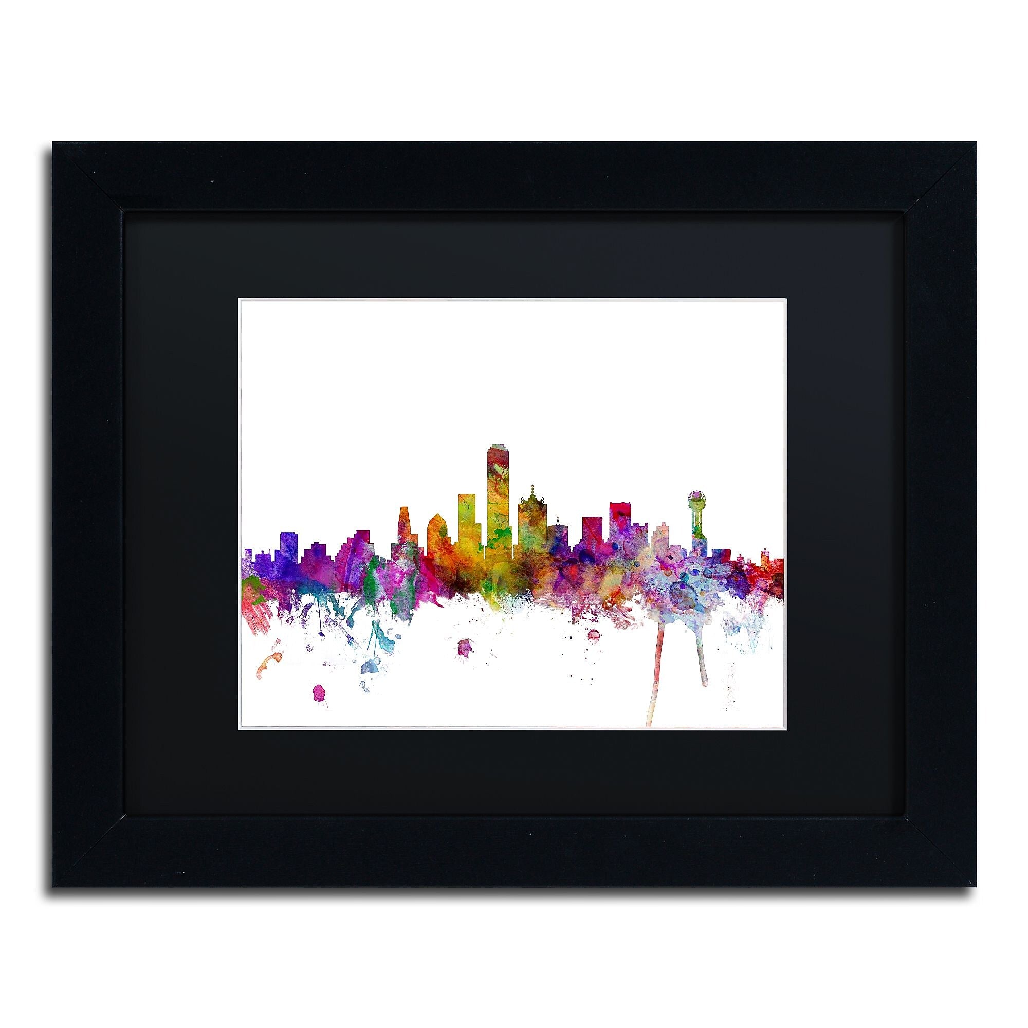 Trademark Fine Art ''Dallas Texas Skyline'' by Michael Tompsett 11" x 14" Black Matted Black Frame (MT0555-B1114BMF)