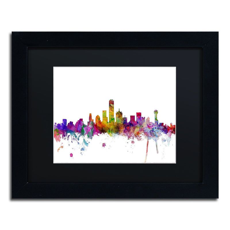 Trademark Fine Art ''Dallas Texas Skyline'' by Michael Tompsett 11" x 14" Black Matted Black Frame (MT0555-B1114BMF)