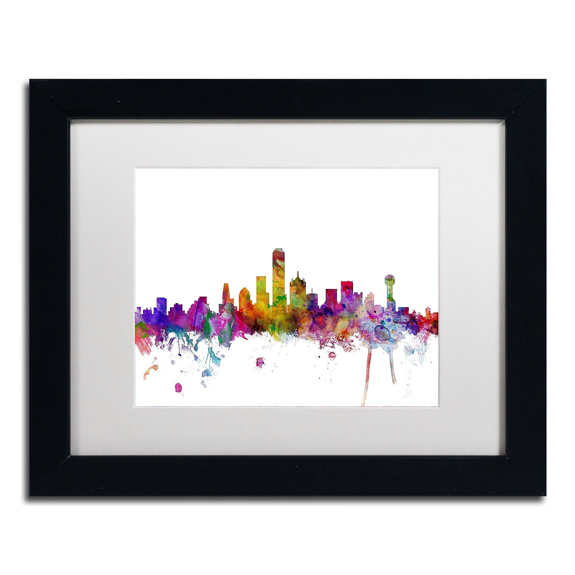 Trademark Fine Art ''Dallas Texas Skyline'' by Michael Tompsett 11" x 14" White Matted Black Frame (MT0555-B1114MF)