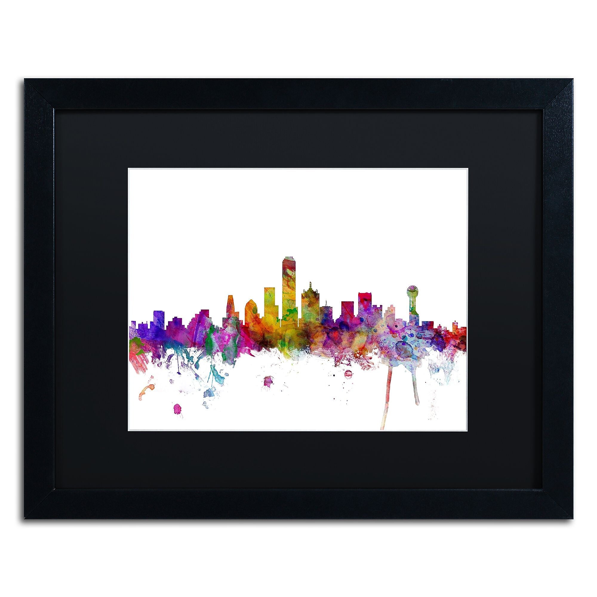 Trademark Fine Art ''Dallas Texas Skyline'' by Michael Tompsett 16" x 20" Black Matted Black Frame (MT0555-B1620BMF)