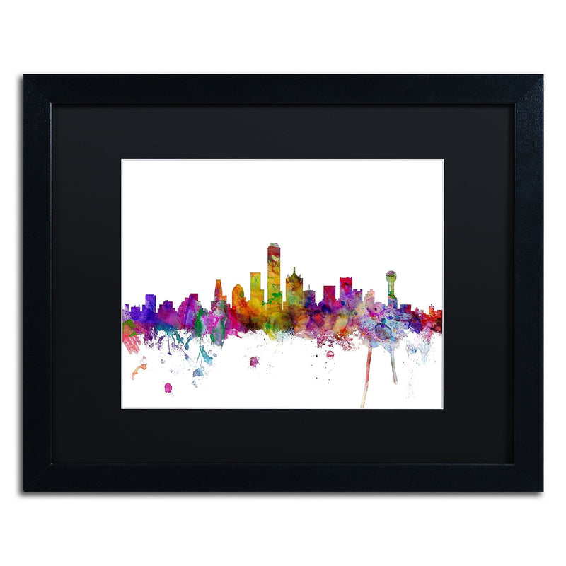 Trademark Fine Art ''Dallas Texas Skyline'' by Michael Tompsett 16" x 20" Black Matted Black Frame (MT0555-B1620BMF)