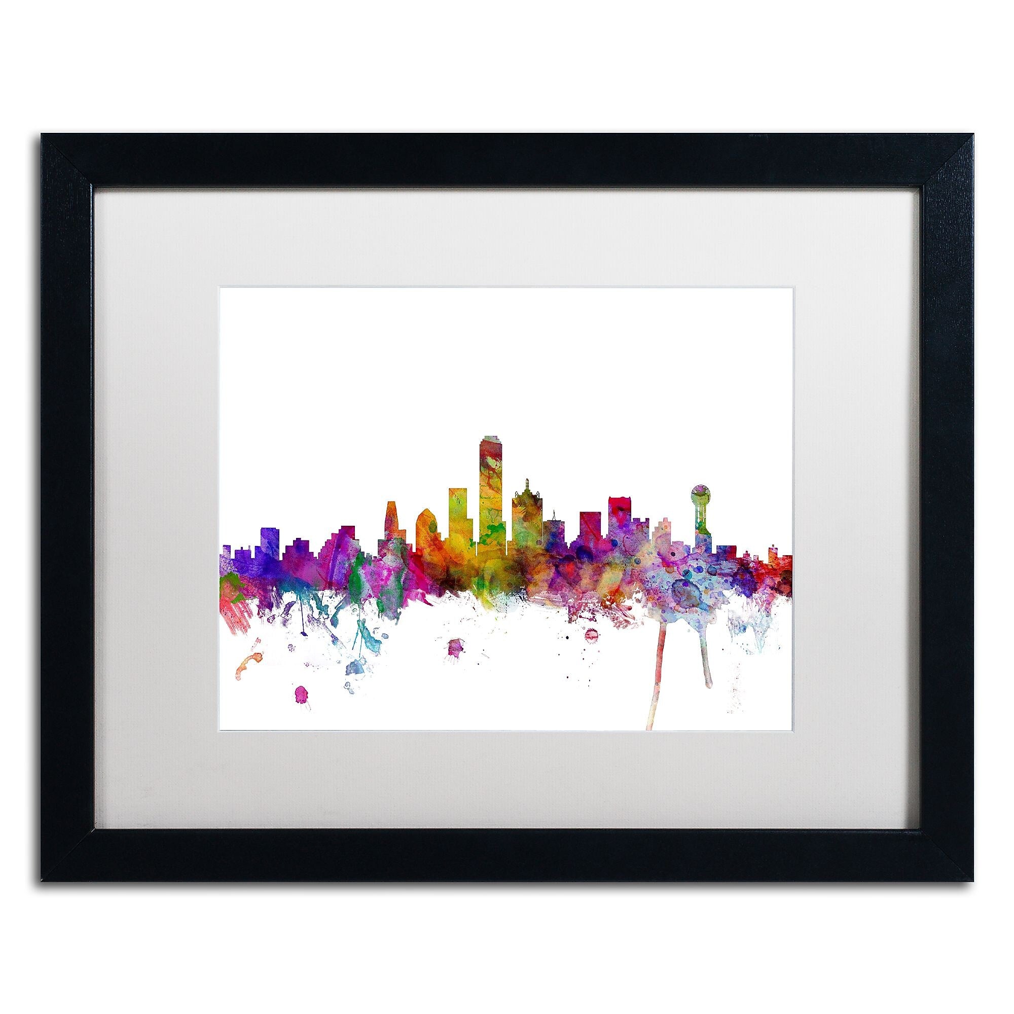 Trademark Fine Art ''Dallas Texas Skyline'' by Michael Tompsett 16" x 20" White Matted Black Frame (MT0555-B1620MF)