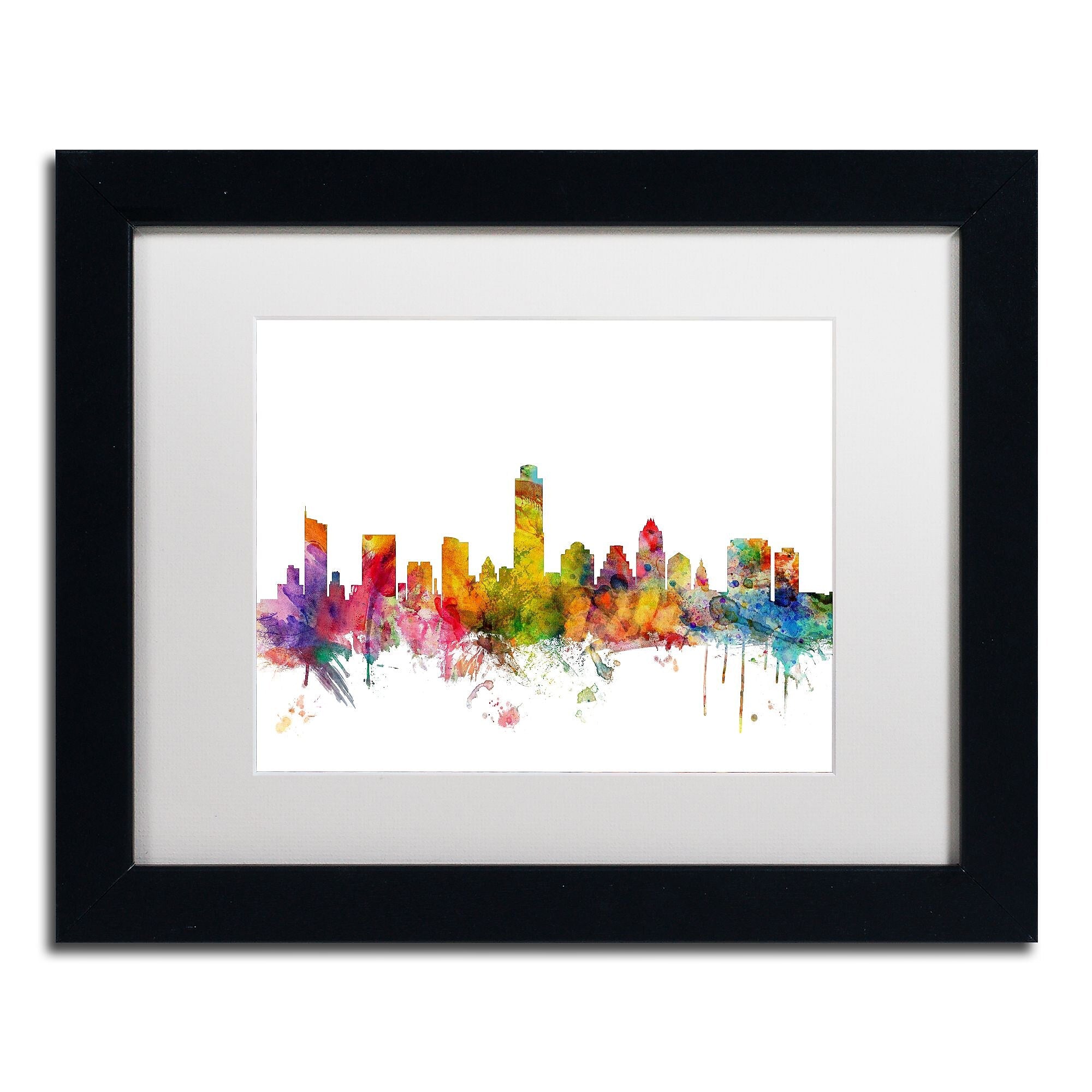 Trademark Fine Art ''Austin Texas Skyline'' by Michael Tompsett 11" x 14" White Matted Black Frame (MT0556-B1114MF)