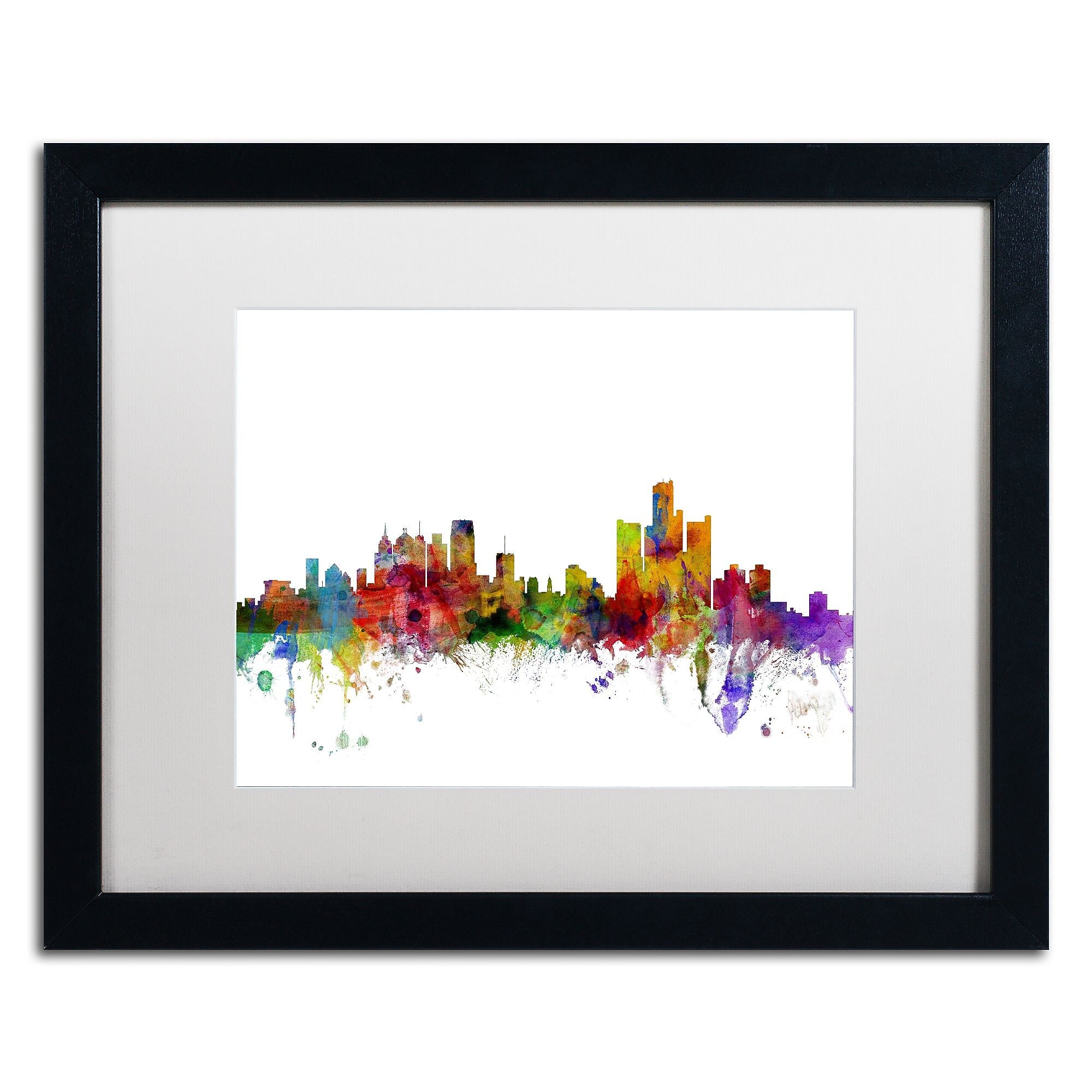 Trademark Fine Art ''Detroit Michigan Skyline'' by Michael Tompsett 16" x 20" White Matted Black Frame (MT0557-B1620MF)