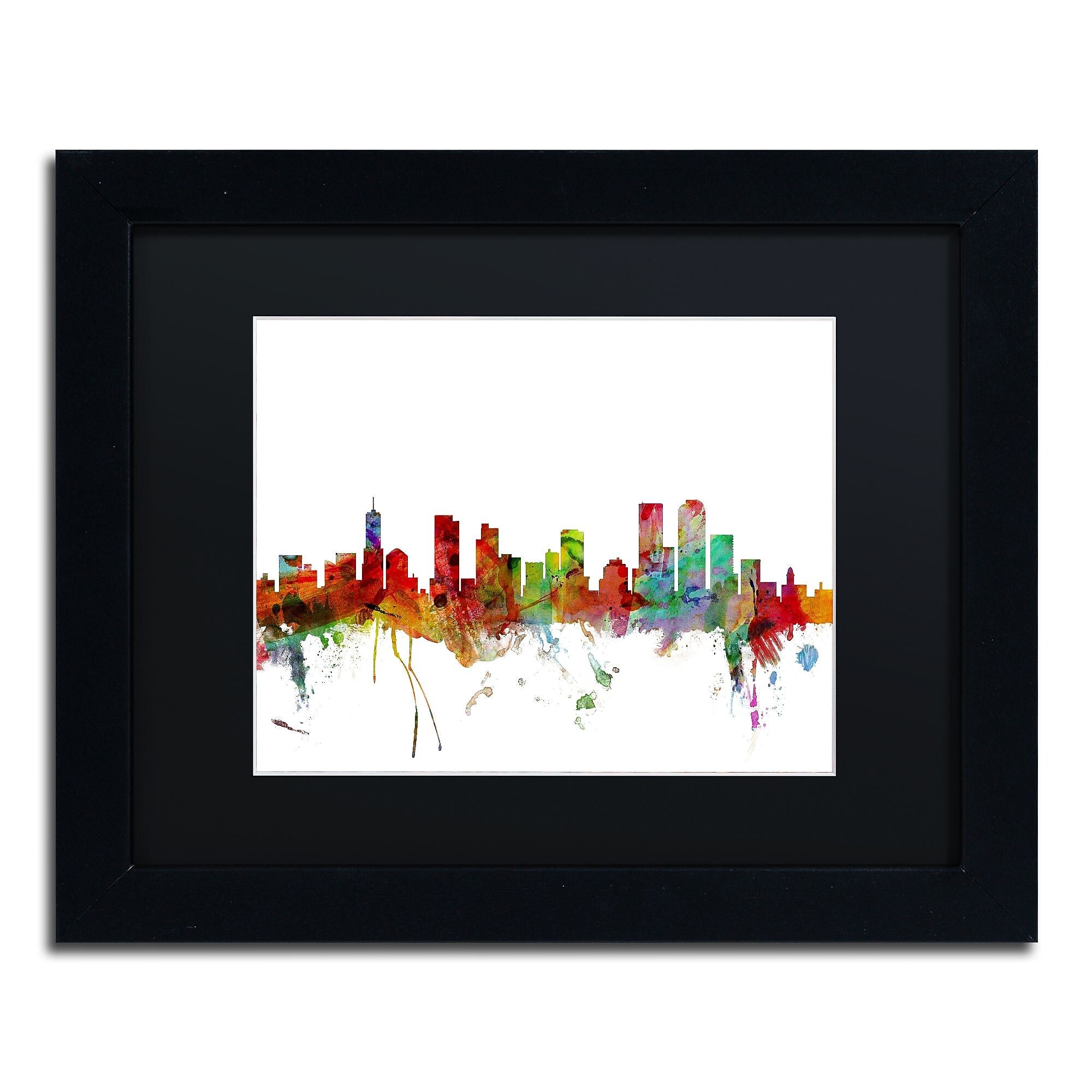 Trademark Fine Art ''Denver Colorado Skyline'' by Michael Tompsett 11" x 14" Black Matted Black Frame (MT0558-B1114BMF)