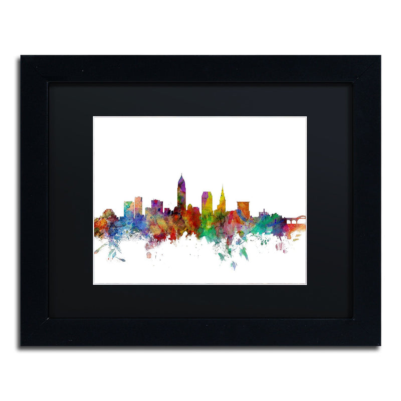 Trademark Fine Art ''Cleveland Ohio Skyline'' by Michael Tompsett 11" x 14" Black Matted Black Frame (MT0559-B1114BMF)