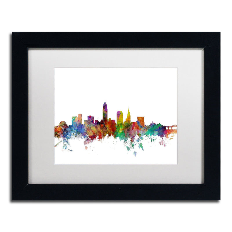 Trademark Fine Art ''Cleveland Ohio Skyline'' by Michael Tompsett 11" x 14" White Matted Black Frame (MT0559-B1114MF)