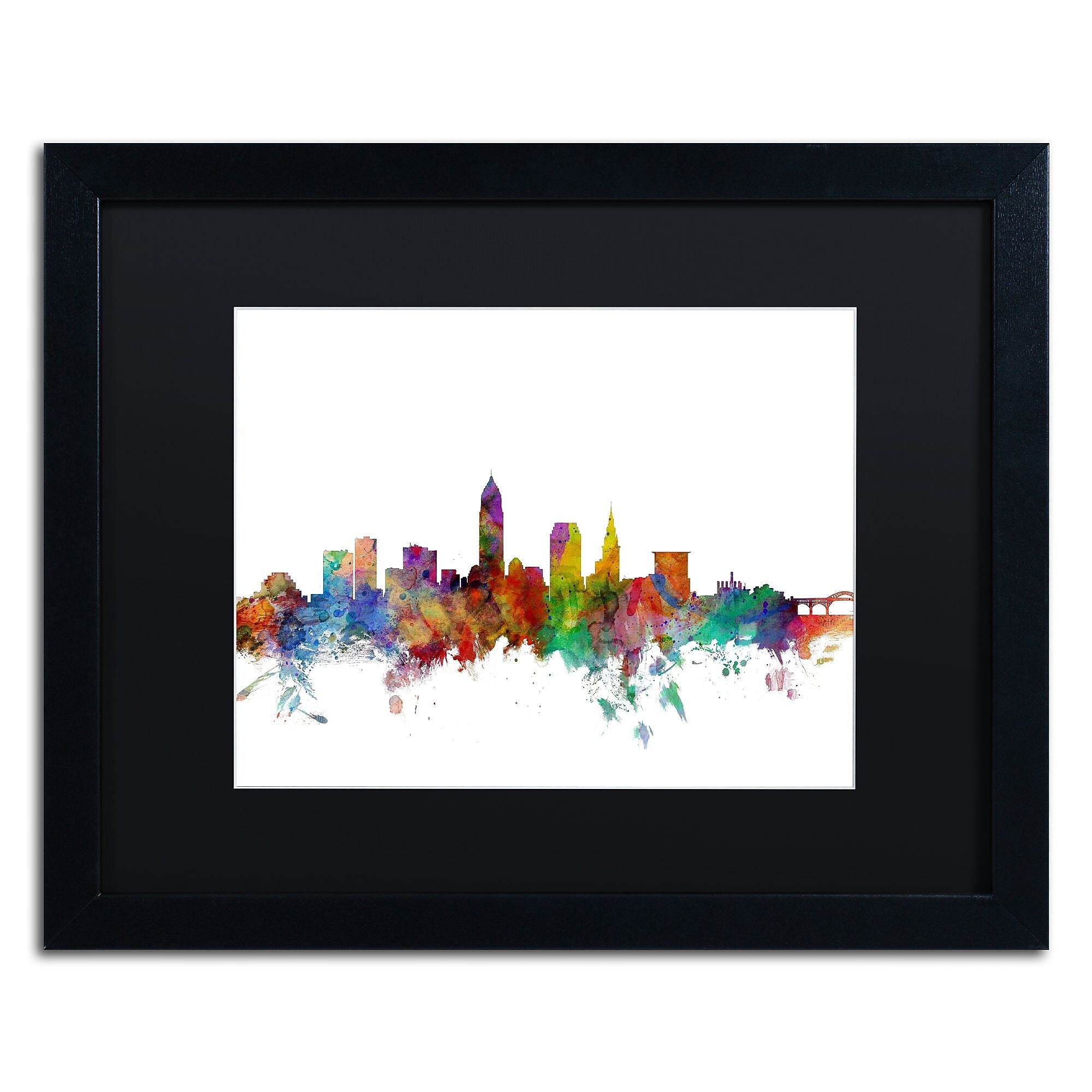 Trademark Fine Art ''Cleveland Ohio Skyline'' by Michael Tompsett 16" x 20" Black Matted Black Frame (MT0559-B1620BMF)