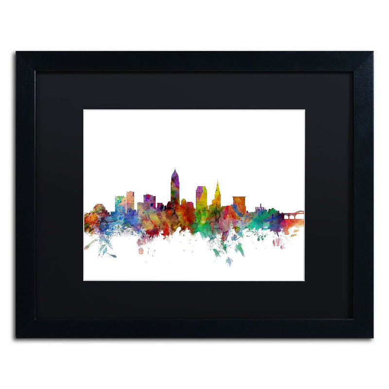 Trademark Fine Art ''Cleveland Ohio Skyline'' by Michael Tompsett 16" x 20" Black Matted Black Frame (MT0559-B1620BMF)