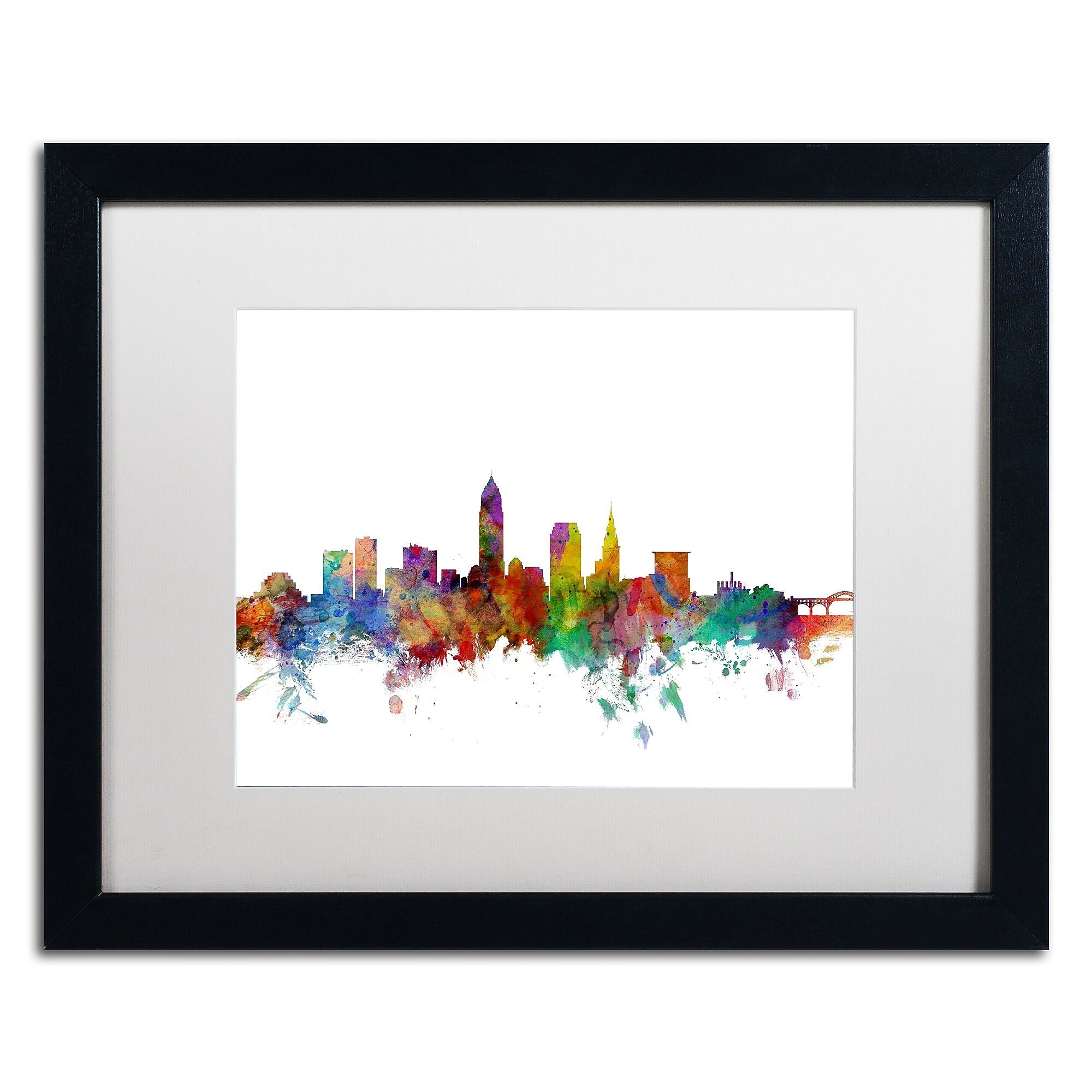 Trademark Fine Art ''Cleveland Ohio Skyline'' by Michael Tompsett 16" x 20" White Matted Black Frame (MT0559-B1620MF)
