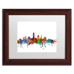 Trademark Fine Art ''Cleveland Ohio Skyline'' by Michael Tompsett 11" x 14" White Matted Wood Frame (MT0559-W1114MF)