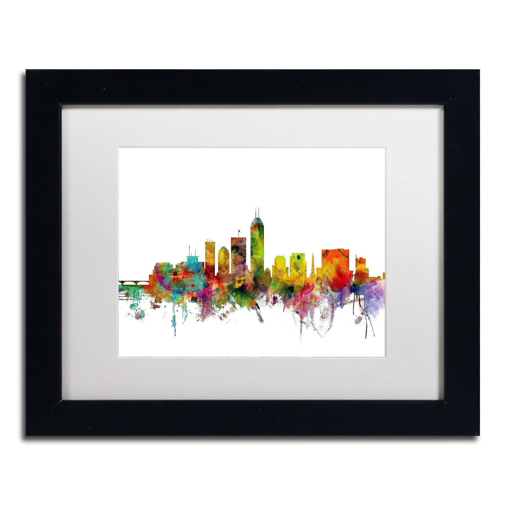 Trademark Fine Art ''Indianapolis Indiana Skyline'' by Michael Tompsett 11" x 14" White Matted Black Frame (MT0560-B1114MF)