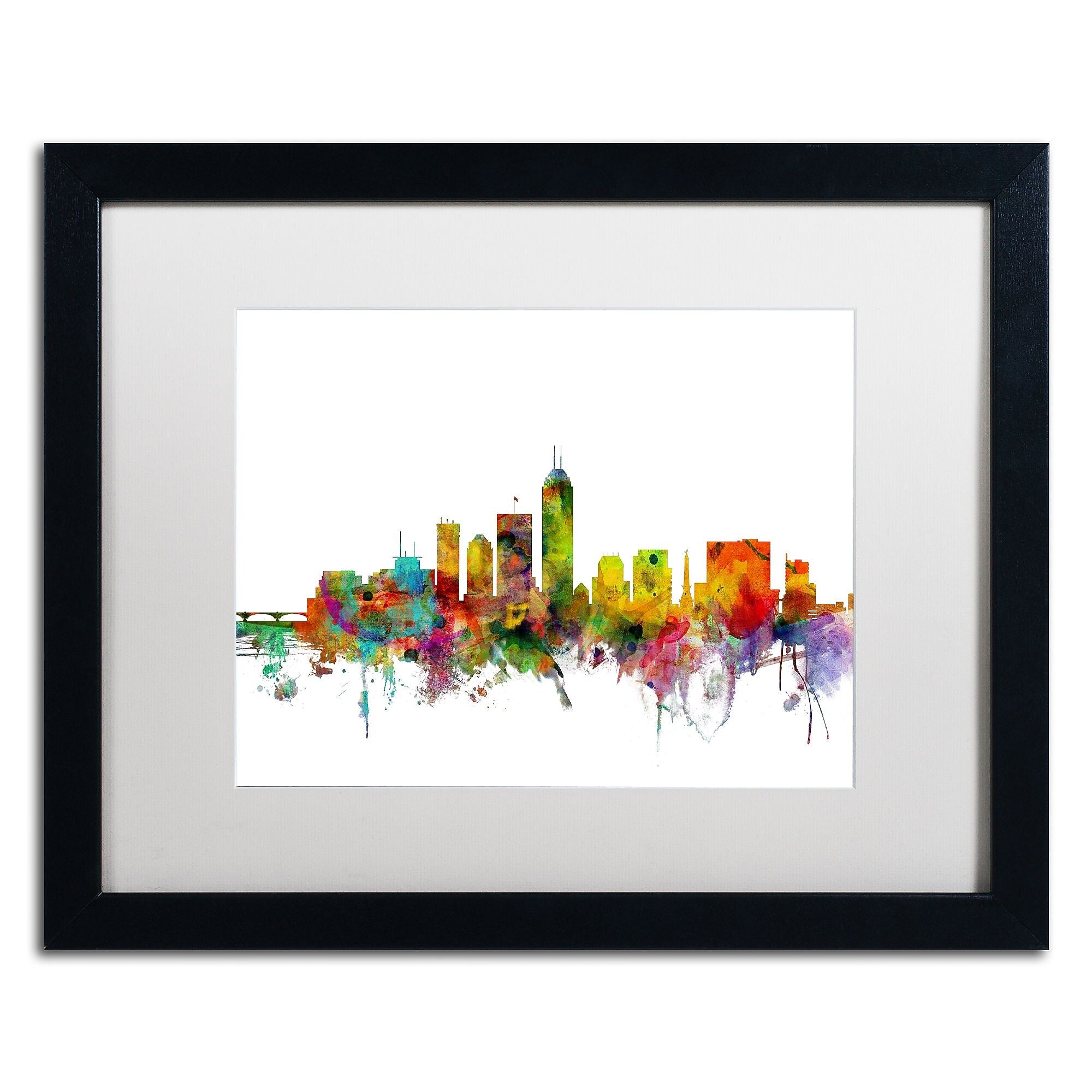 Trademark Fine Art ''Indianapolis Indiana Skyline'' by Michael Tompsett 16" x 20" White Matted Black Frame (MT0560-B1620MF)